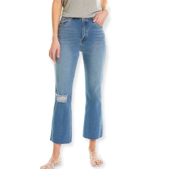 NWT Avec Les Filles Distressed High Rise Raw Hem  Slit Jean - Picture 1 of 8
